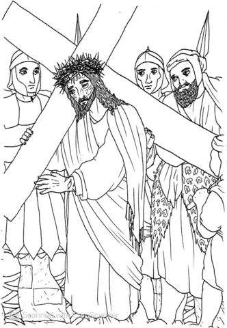 The Roman Soldiers Make A Man Called Simon Carry Jesus Cross For Him Coloring Page